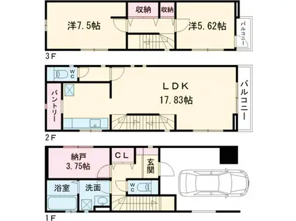 東武鉄道東上線 ときわ台駅(東京) 徒歩15分 3階建 築1年(2SLDK)の間取り写真