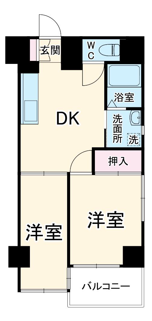 KOB5(2DK/9階)の間取り写真