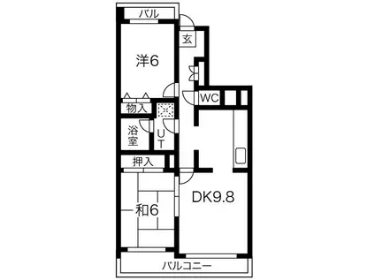 名古屋市名城線 八事日赤駅 徒歩5分 7階建 築37年(2LDK/2階)の間取り写真