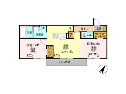 マーレ鴨川(2LDK/3階)の間取り写真