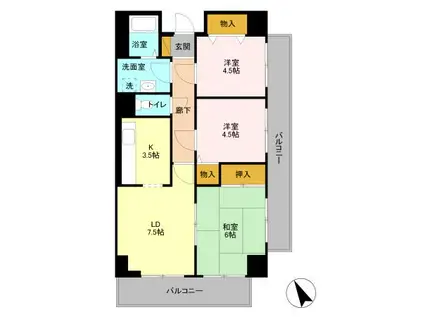 オーシャンビュー弐番館(3LDK/1階)の間取り写真