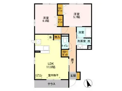 ボナール酒井根 1号棟(2LDK/1階)の間取り写真