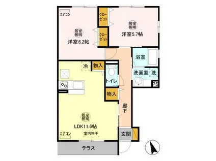 ボナール酒井根 1号棟(2LDK/1階)の間取り写真