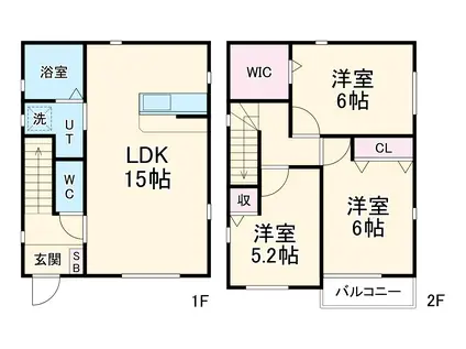 武蔵野線 東川口駅 徒歩11分 2階建 築2年(3LDK)の間取り写真