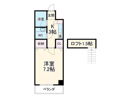 総武・中央緩行線 船橋駅 徒歩9分 2階建 築28年(1K/2階)の間取り写真