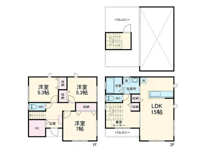 相模線 上溝駅 徒歩22分 2階建 築4年(3LDK)の間取り写真