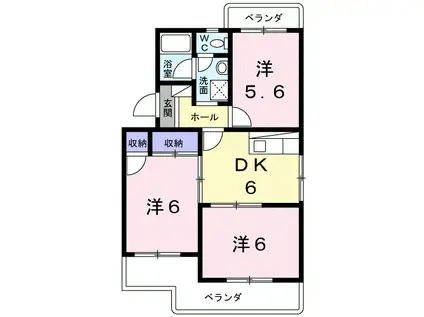 ハイツ百合の木Ⅱ(3DK/3階)の間取り写真