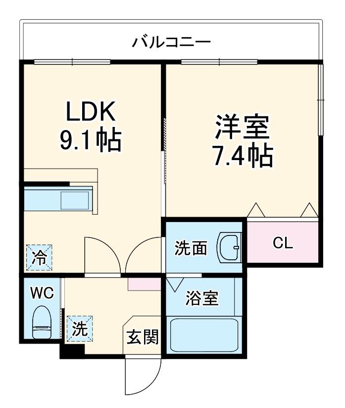 ハーミットクラブハウス横浜三ッ沢下町(1LDK/1階)の間取り写真
