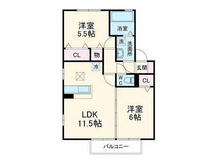 サンウォールオタギリC(2LDK/2階)の間取り写真