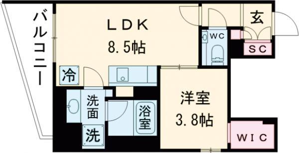 オーキッドレジデンス渋谷富ヶ谷(1LDK/8階)の間取り写真