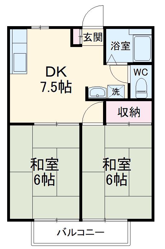サンシティA(2DK/1階)の間取り写真