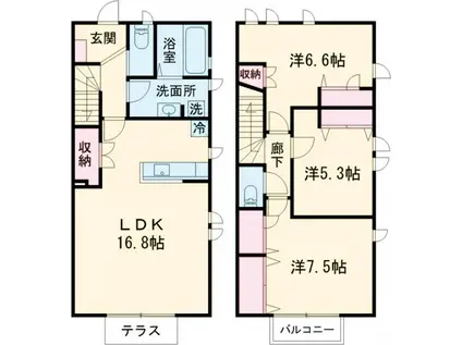 エテルナA棟(3LDK/1階)の間取り写真