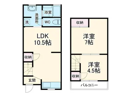 阪急電鉄千里線 千里山駅 徒歩10分 2階建 築58年(2LDK)の間取り写真