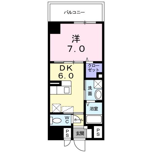 プライムヒルズ楚辺(1DK/8階)の間取り写真