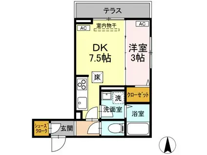 Dスクエア子安町(1LDK/1階)の間取り写真