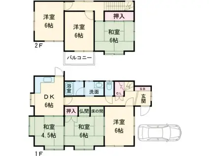 山陰本線 千代川駅 徒歩224分 2階建 築39年(6DK)の間取り写真