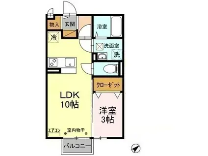 メルベーユパルⅡ(1LDK/2階)の間取り写真