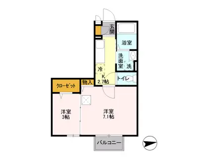 モナリエ稲荷森(2K/1階)の間取り写真