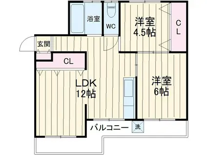 八千代台西オーガスタ7号棟(2LDK/1階)の間取り写真