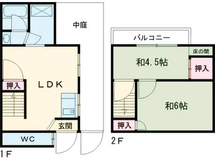 阪急電鉄京都線 桂駅 徒歩6分 2階建 築44年(2LDK)の間取り写真