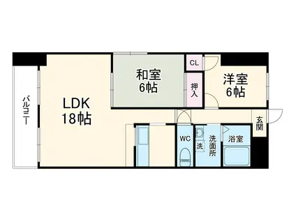 LONE STAR 茶屋ヶ坂(2LDK/2階)の間取り写真