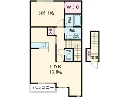 ヴィラコンフォーレ(1LDK/2階)の間取り写真