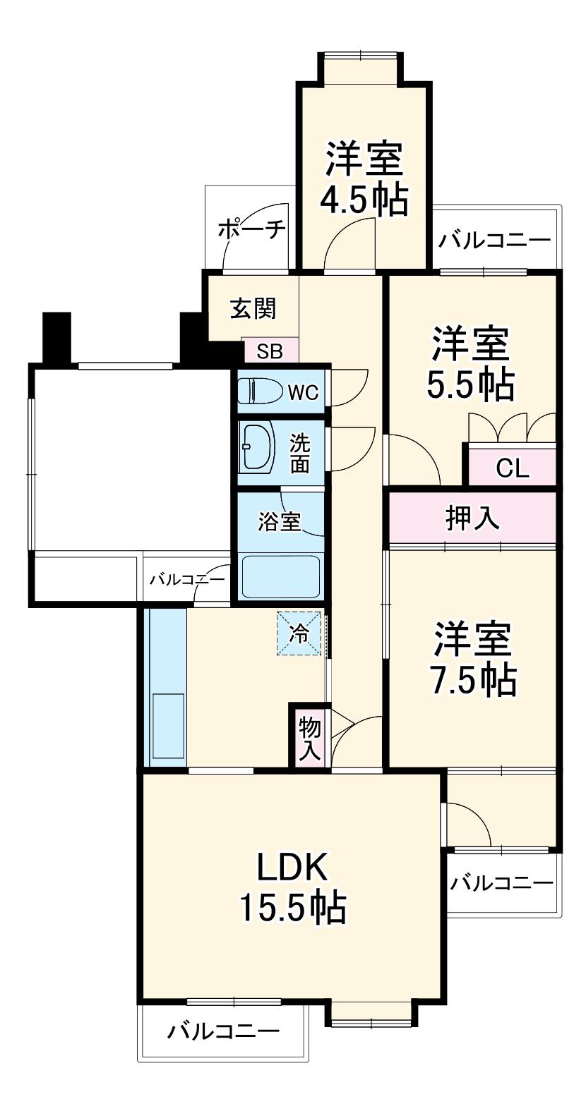 朝日プラザ船橋セントラルコーポ10番館(3LDK/4階)の間取り写真