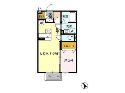 クロスクローバー Ⅱ(1LDK/1階)の間取り写真
