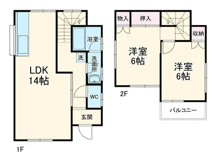 東海道本線 平塚駅 バス乗車時間：15分 今里バス停で下車 徒歩6分 2階建 築48年(2LDK)の間取り写真