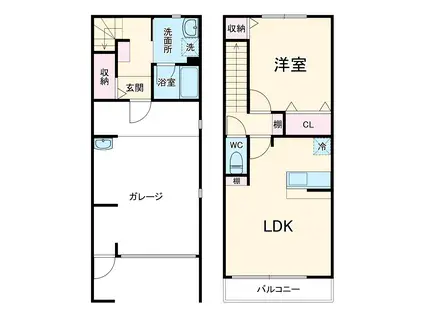 T634(1LDK/1階)の間取り写真