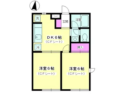 ディアコート開成B棟(2DK/1階)の間取り写真