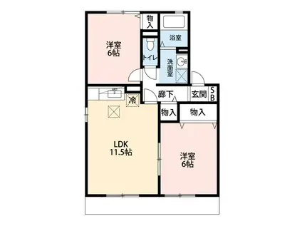 グリーンウェーブ2(2LDK/2階)の間取り写真