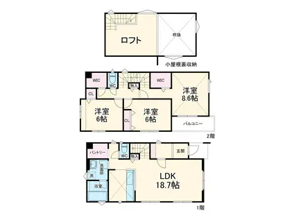 名鉄西尾線 南安城駅 徒歩4分 2階建 築3年(3LDK)の間取り写真