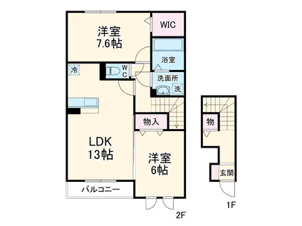 エクセレント三輪野山1(2LDK/2階)の間取り写真