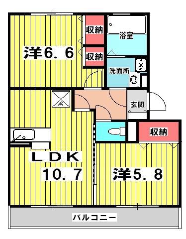 ボヌールおおたかの森Ⅰ(2LDK/2階)の間取り写真