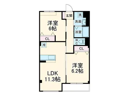 クリス竹(2LDK/3階)の間取り写真