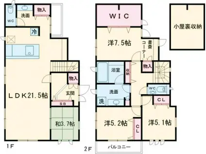 東急世田谷線 若林駅(東京) 徒歩10分 2階建 築14年(4LDK)の間取り写真