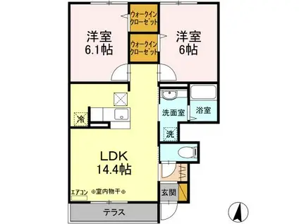 ウィルビューF(2LDK/1階)の間取り写真