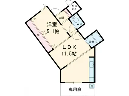 中銀若林マンション(1LDK/1階)の間取り写真