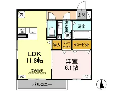 D-ROOM上浅田2丁目(1LDK/2階)の間取り写真