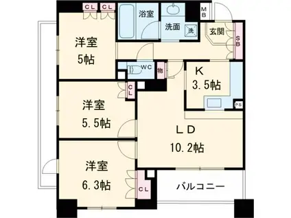 パークキューブ京王八王子Ⅱ(3LDK/7階)の間取り写真