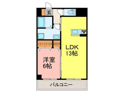 豊橋鉄道東田本線 新川駅(愛知) 徒歩7分 9階建 築10年(1LDK/6階)の間取り写真