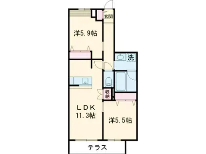 ポルトアンピエール南棟(2LDK/1階)の間取り写真