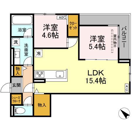 セレーノ北安東 B棟(2LDK/3階)の間取り写真