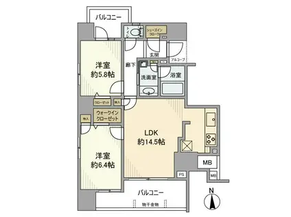 D′クラディア八王子(2LDK/4階)の間取り写真