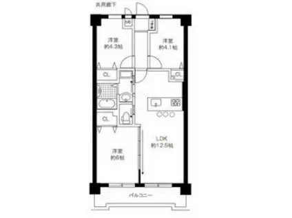 アイリスハイツ古淵(3LDK/5階)の間取り写真