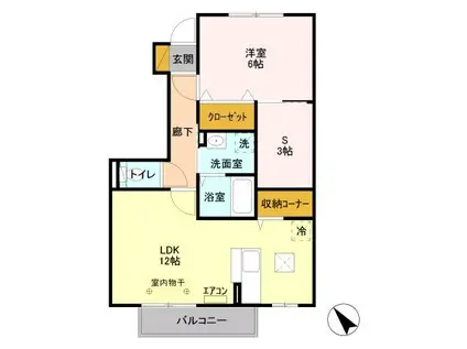 サントビーサウスヒルA(1SLDK/1階)の間取り写真