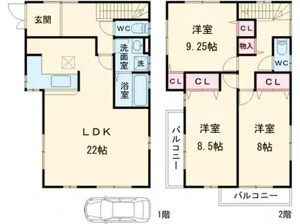 大阪モノレール本線 南摂津駅 バス乗車時間：8分 下鳥飼バス停で下車 徒歩5分 2階建 築1年(3LDK)の間取り写真