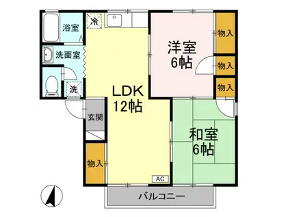 セジュールKEI C棟(3DK/1階)の間取り写真