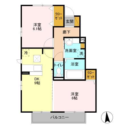 ドゥ リアン ファミリオ(2LDK/1階)の間取り写真